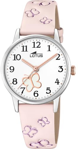 LOTUS Reloj Niña Analógico de Cuero Rosa | Movimiento de Cuarzo, Cristal Mineral de Alta Resistencia, Resistente al Agua 5 ATM, Clásico 18864/2, con Pulsera de Regalo