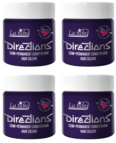 4 x La Riche Directions Semi-Permanent Hair Color 100ml Tub (Deep Purple)