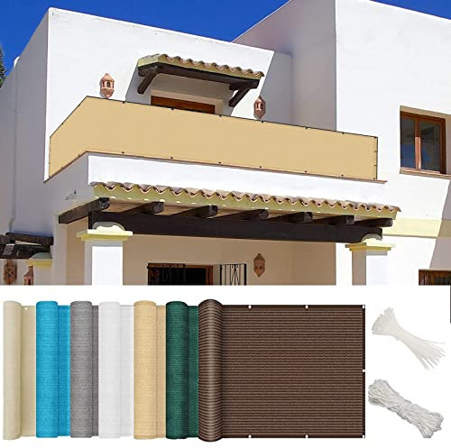 YUANZHI Balkon Sichtschutz 80 x 250 cm Wetterfest UV-Schutz Blickdichte Balkon Sichtschutz Seitenmarkise mit Kabelbindern für Balkon Garten im Freien, Sandgelb