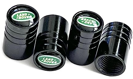 4 Stück Set Aluminium Ventilkappen Style Suzuki Opel Landrover Mazda Mercedes AMG Logo für Auto, Fahrrad, Motorrad. Deckel aus Metall (Landrover schwarz)