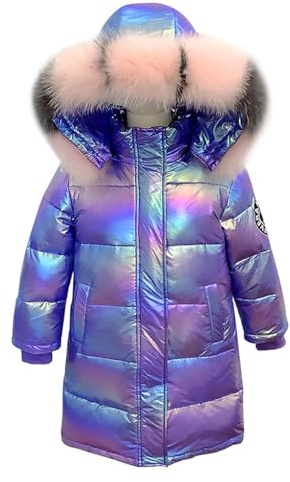 linboo Fille Manteau Longue Doudoune Chaud Veste Enfant Hiver Epais Blouson à Capuche Fourrure Matelassé Parka Lumineux