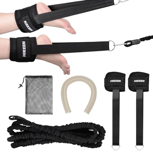 Hikeen Swim Ankle Straps 4M Swimming Tether with Metal Buckle & Bumper Strips Stationary in Place Training Leash Aquatic Resistance