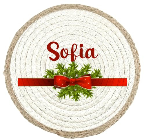 Sottopiatto Natale Tovaglietta Alimentare in Vimini a tema Natalizio Personalizzata con Nome e Fiocco Rosso Idea Regalo Capodanno Befana Donna Compleanno Colazione Pranzo Cena Merenda Casa Ufficio