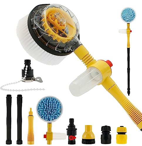 Fyeme Brosse de lavage de voiture, brosses, nettoyage de voiture, brosse rotative pour lavage de voiture, longue poignée, brosse de voiture, avec réservoir de savon et pulvérisation pour pulvériser