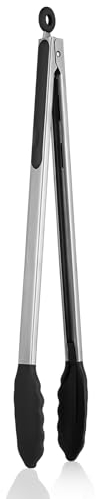 U-Taste 40cm Küchenzange aus Silikon: 250℃ hitzebeständige Kochzange mit fest versiegelten Antihaft-Gummispitzen & silikonbeschichtetem Stahlgriff & glatter Verriegelung zum Servieren (Schwarz)
