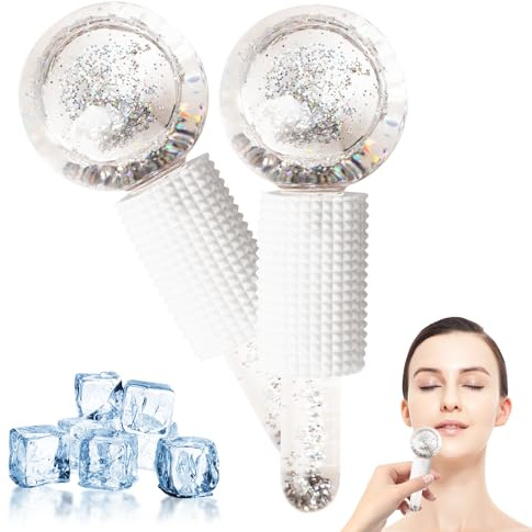 GeeRic 2 Pcs Ice Globes For Facials, Spa Cooling Globe Roller for Face Eye, Cold Glass Ice Roller Ball, Icer Spa Facial Wand for Daily Beauty Routine Dark Circles, Puffiness and Wrinkles, Tighten Skin