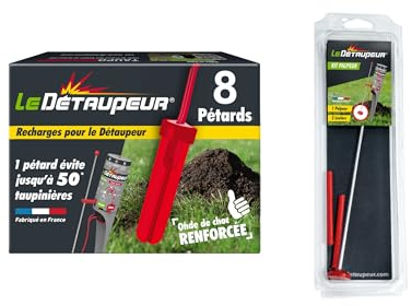LE DETAUPEUR 8 Recharges Anti Taupes & 2 Tiges + 1 Palpeur | Fonctionne Uniquement Avec Le Kit Complet DETAUPEUR - Utilisable Sous La Pluie & En Toute Sécurité - SAVRECHARG8