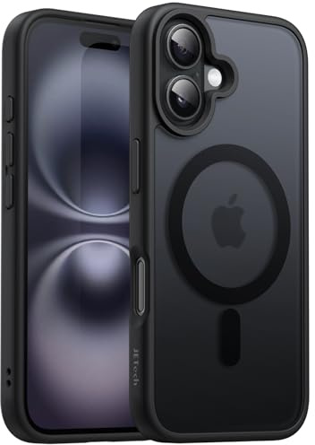 JETech Cover Magnetica per iPhone 16 6,1 Pollici Compatibile con MagSafe, Traslucido Opaco Retro Sottile Antiurto Cellulare Custodia (Nero)