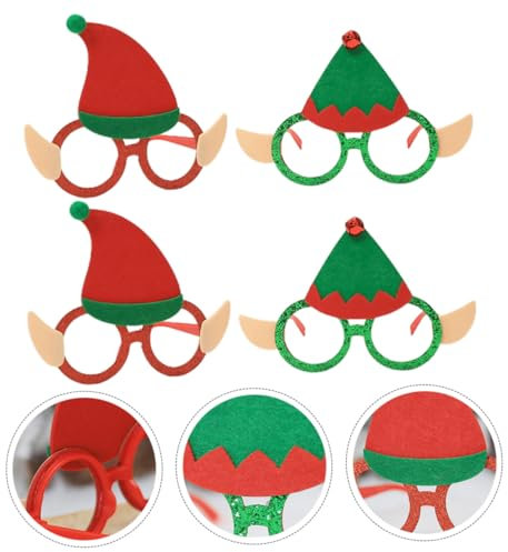 SHOWERORO 4stücke Teiliges Weihnachtsbrillen Für Junge Mädchen Elf Hörnchen Design Bunte Party-deko Spaßige Weihnachtsbrille Passend Für Festtagsfeiern Und Fotorequisiten
