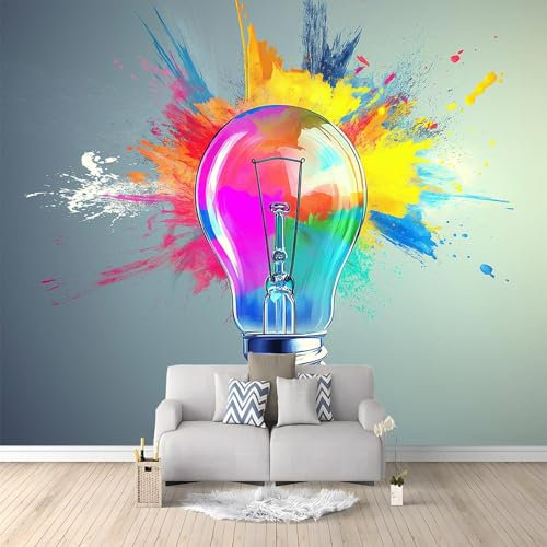 Papel pintado mural Bombillas de colores papel pintado no tejido Gris Adecuado para habitación infantil, salón y dormitorio 250 x 175 cm papel pintado mural