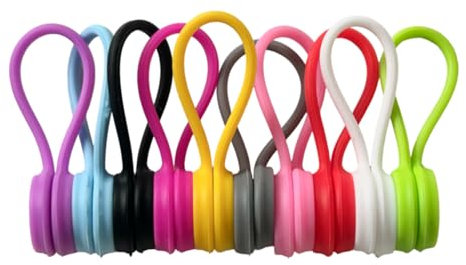 10 Pezzi Fascette Magnetiche Riutilizzabili in ​​Silicone Organizer Riutilizzabili Gestore Cavi USB per Ufficio Scuola Casa Fascette Cavi(Multicolore)