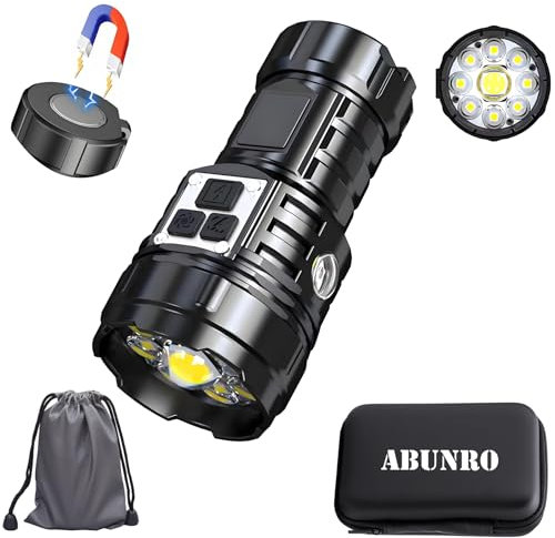 ABUNRO Small Flashlight Rechargeable, Mini Flashlight 2000 Lumens 9 LED Flashlight, 17 Lighting Modes Rechargeable Flashlights Small with Magnetic Base for Camping Biking Hiking Outdoor Home Emergency