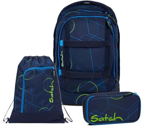 Satch Pack Schulrucksack Set 3tlg. inkl. Schlamperbox und Sportbeutel (Blue Tech)