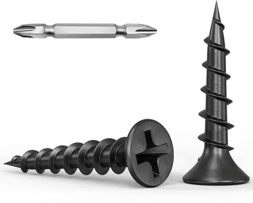 Wavanta 200Pcs Drywall Screws, M4 x 20mm Black Self Tapping Screws | Coarse Thread Phosphate Bugle Head Wood Screws With Bit for Plasterboard, Wood and Furniture