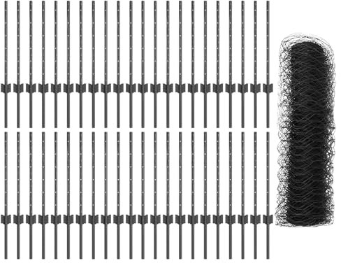 vidaXL Zaun mit Pfosten Grau 0,6 x 100 m Stahl, Garten und Terrasse, robuster Gartenzaun, anpassbare Begrenzung, wetterfeste Paneele