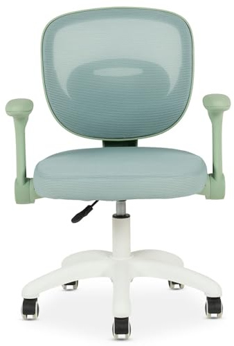 IDIMEX Schreibtischstuhl für Kinder Amelia höhenverstellbar, Grün – ergonomischer Bürostuhl für Kinderzimmer, atmungsaktive Mesh Rückenlehne & weißes Fußkreuz mit 5 Rollen