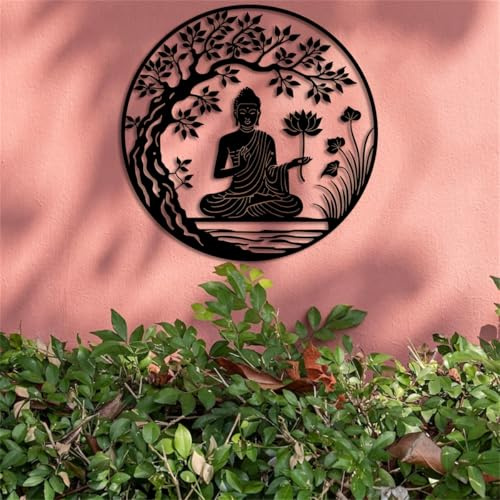 Wall Art Decor Modern Metal Buddha Statue Lotus ation, 15.74x15.74 Inches, Zen Bodhi Tree Sculpture with Intricate Design, Zen Home, Indoor Outdoor