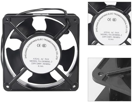 Volakebeing Ventilador axial para inserto de casete de chimenea, ventilador térmico de alta temperatura con cuchillas de metal, circulador de calor silencioso para estufa de leña, 120 x 120 x 38 mm