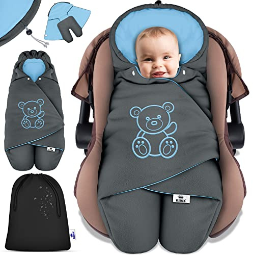 KIDIZ® Baby Einschlagdecke Babyschale Winter Herbst Babydecke mit Tasche Universal Fußsack kompatibel mit Maxi-Cosi, Römer, Buggy, Kinderwagen & Autositz isolierend gegen Wind, Nässe & Kälte