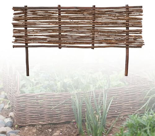 Borde de valla de jardín de madera natural, fácil de instalar, borde corto para parterres y valla de paisaje, barrera de jardín de madera resistente, 35 veces