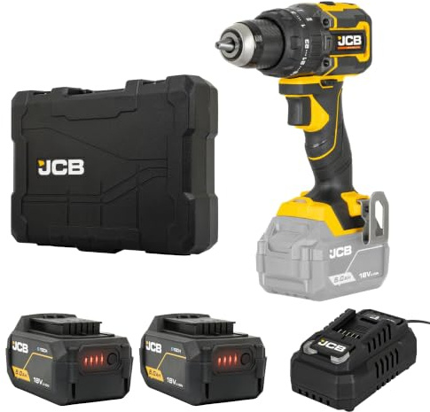 JCB Pro 18V 75Nm Brushless Combi Drill, 2 x 5.0Ah Battery & 4.5A Fast Charger, Compact Hammer Drill Driver for Wood, Metal & Masonry, 3 Year Warranty
