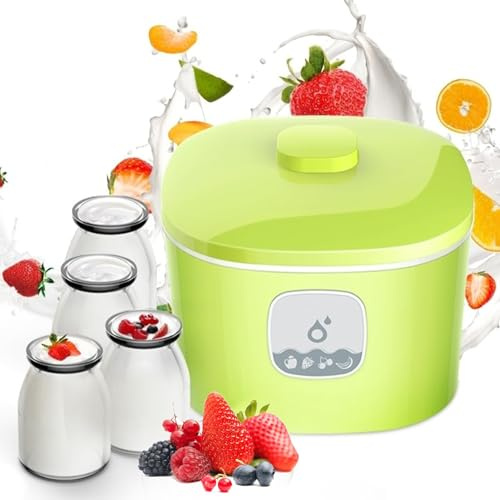 Probiotic Yogurt Maker with Adjustable Time&Temp Control, Automatic Digital Yoghurt Maker Machine with 1.L 304 Stainless Steel Inner Pot and 4 Portable Cups, for Fresh, Healthy Green Mechanical Model