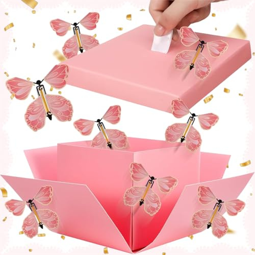Zeaying Schmetterlings Explosion Geschenkbox, Überraschungsbox Geburtstag | Schmetterlings Überraschungsbox, mit 8 Fliegende Schmetterlinge,DIY Geschenkverpackung Geburtstag, Weihnachten, Muttertag