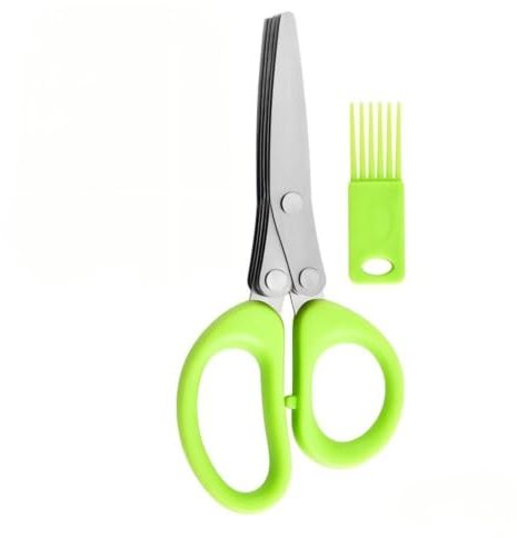 Herb Scissors, Multi-Function Stainless Steel Kitchen Scissors with Safety Cover and Cleaning Comb Herb Cutter Vegetable Shears for Chopping Basil Chive Parsley