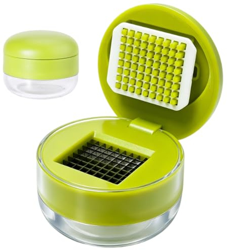 Takingup vitlökskvarn, rostfritt stål mini grönsakshackare med 3 justerbara köttnivåer, enkel press köksredskap, 100 ml vitlökshackare