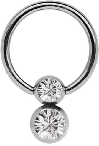 Titan Piercing Ring 1,2 x 12 mm mit 5/6 mm Doppel-Steinkugel in klar