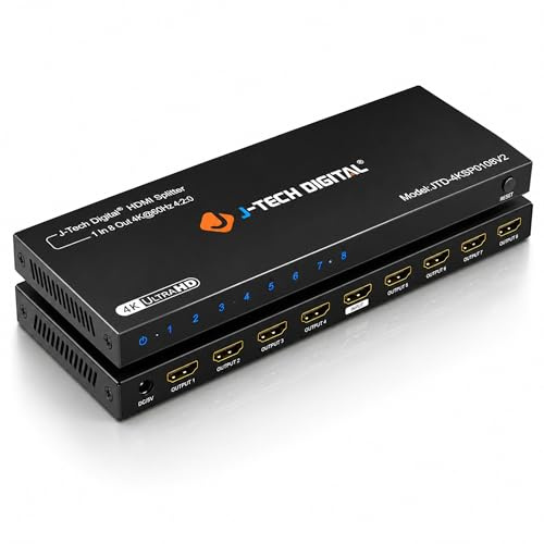 HDMI Splitter 1 In 8 Out 4K 60Hz Premium Quality 4K Ultra HD, HDMI Splitter for Multiple Monitors Duplicate/Mirror by J-Tech Digital [JTD4KSP0108]