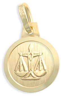Sternzeichen Tierkreiszeichen Waage & Schutzengel 14 Karat Gold 585 Anhänger Durchmesser 10mm (Art.213125)