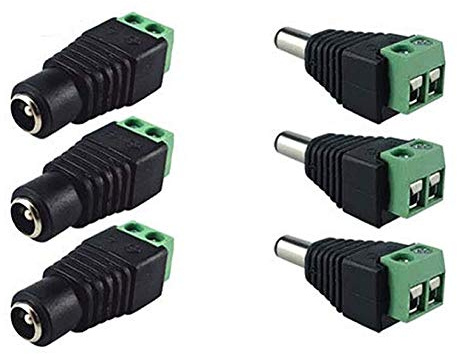 EFISH 5.5mm x 2.1mm DC Power Connector Male Female Screw Terminal Connector 12V CCTV Adaptors Plug for CCTV Camera DVR Security System LED Light (3 Pack)
