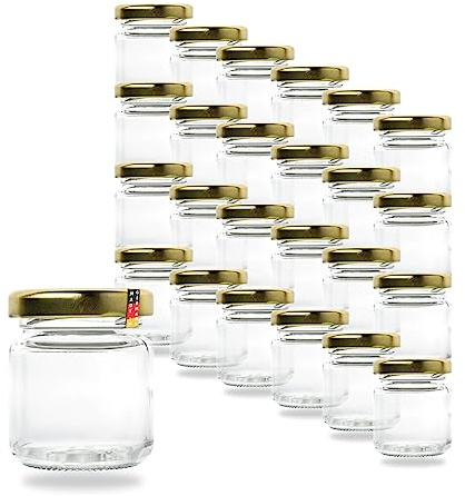 Lot de 24 bocaux vides 53 ml (50 g) Avec couvercle doré à visser 43 mm Convient pour le remplissage de conserves Petit pot à confiture / Mini pot à confiture