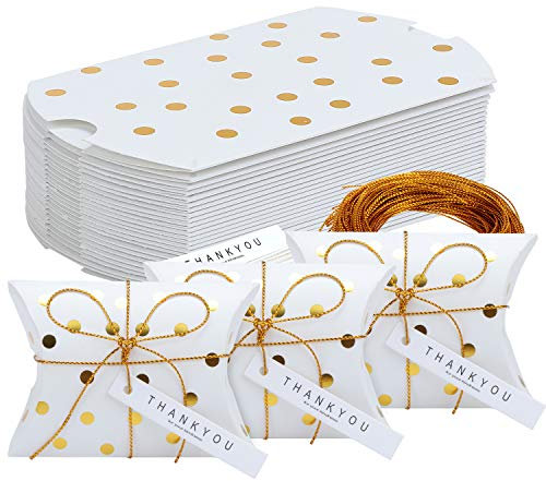 TsunNee 50 Stück Papierschachteln in Kissenform, Süßigkeiten-Boxen mit Dankeskarte, kreative Papierschachteln für Leckereien