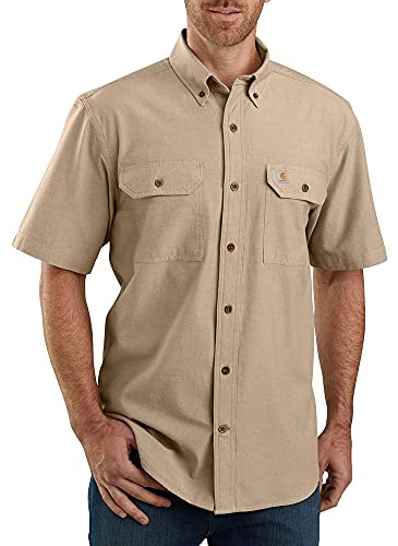 Carhartt Men's Loose Fit Midweight Chambray Short-Sleeve Shirt, Dark Tan Chambray, M