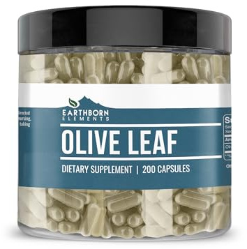 Earthborn Elements Olive Leaf Extract 200 Capsules, Pure & Undiluted, No Additives