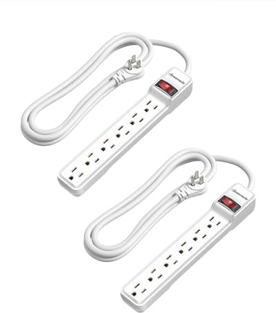 DEWENWILS 2-Pack 6-Outlet Power Strip Surge Protector with 6Ft Long Extension Cord, Low Profile Flat Plug, 15 Amp Circuit Breaker, 500 Joules, Wall Mount, White