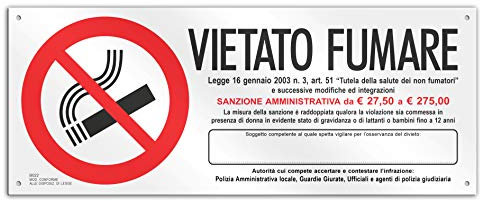 Cartello cm 30x12 - Vietato Fumare con Responsabile (PVC spessore 1 mm con 4 fori)