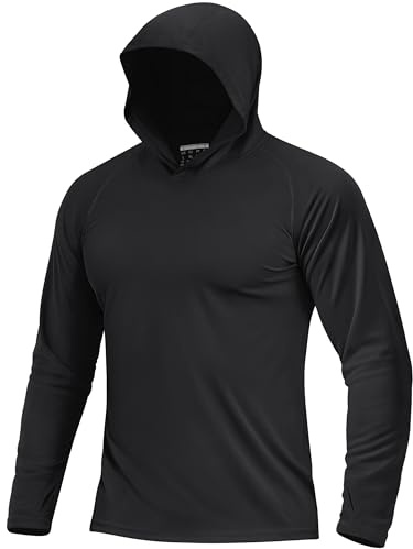 Boladeci Fishing Shirts for Men Long Sleeve Sun Protection UPF 50+ Hoodie Sun Shirts UV SPF Clothing Lightweight Quick Dry Fit Summer Black XL
