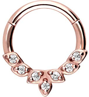 PIERCINGLINE Chirurgenstahl Segmentring Clicker | 7 EINGEFASSTE KRISTALLE | Piercing Ring Nase Septum Ohr Helix Tragus | Farbauswahl