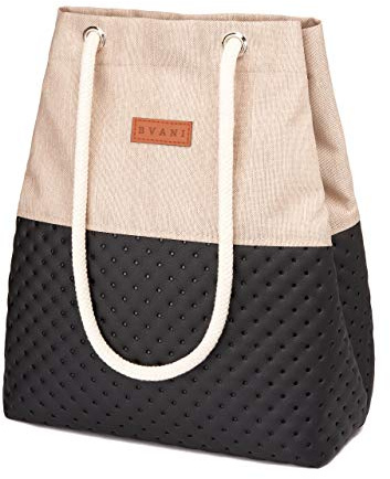 Bvani Große Damen Tote Bag mit Taschen zum Arbeiten Einkaufen - Shopper Tasche (Sand Beige Punkte)