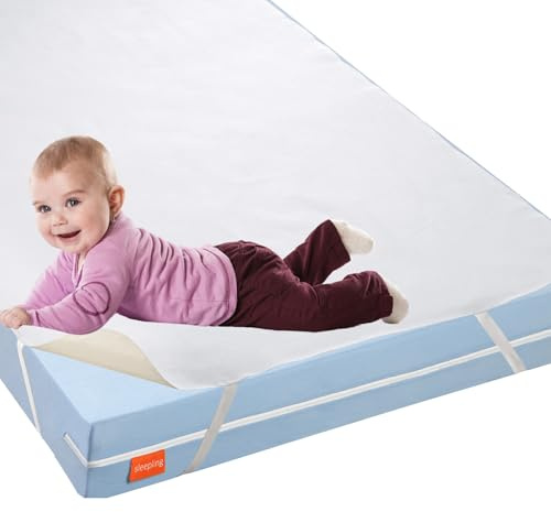 sleepling wasserundurchlässige Baby Molton Matratzenauflage 60x120 bis 70x140 cm, Matratzenschoner 60 x 120 bis 70 x 140 cm, Matratzenschutz Kinder, Bezug 100% Baumwolle, Made in Germany, waschbar