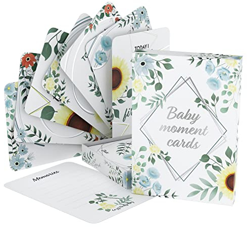 Baby Moments Karten & Milestone Baby Andenken Geschenkbox, 50 x Uni Foto Memory Age Album Set für Schwangerschaft, Eltern & Taufe - Cozy Hedgehog