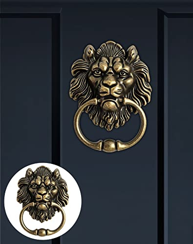 QWORK Lot de 2 heurtoirs de porte en bronze en forme de tête de lion antique - Design vintage classique