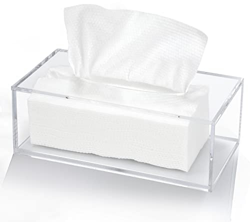 Handgefertigt Tücherbox aus Acryl 25×13×9cm Kosmetiktücherbox Rechteckige,Tissue Box für Esszimmer,Büro,Auto,Badezimmer (Transparent)
