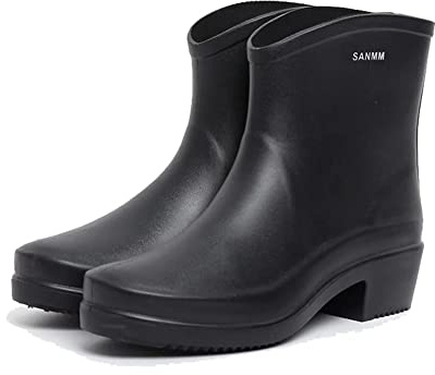 SWZEC Bottes de Pluie Femme Imperméables Antidérapant Courte Chelsea Boots EVA Caoutchouc Bottines Souple Durable Mode Extérieur Jardin Wellington Noir 40