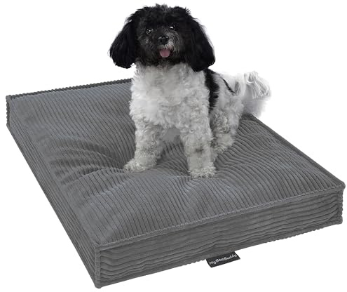 MyBestBuddy Hundekissen Visco grau 90x70 cm XL mit POSO-Cord Stoff mit Viscoseschaum und Komfortschaum-Flocken, 40°C waschbar - Hundebett/Haustierbett für große Hunde, 90 x 70 cm