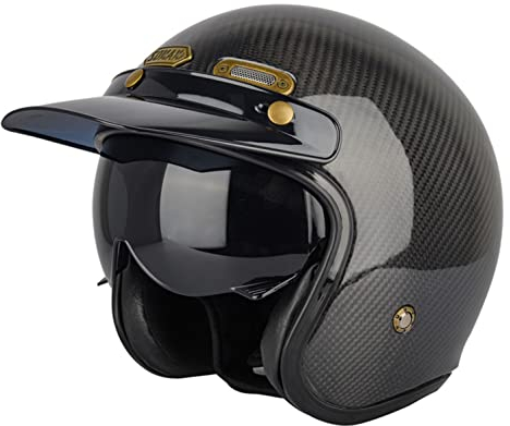 Jethelm Motorradhelm Helm Carbon Fiber Scooter-Helm mit ECE Zertifiziert Mofa-Helm Retro Motorrad Half Helm Mit Visier Moped Scooter Cruiser Jet Helm 3/4 Helm für Damen Herren Erwachsene C,XXL