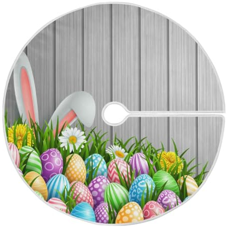 SUABO Easter Grass Eggs Christmas Tree Skirt 48 Inch, Xmas Tree Floor Door Mat for Party Decoration Holiday Decor Home Indoor Outdoor